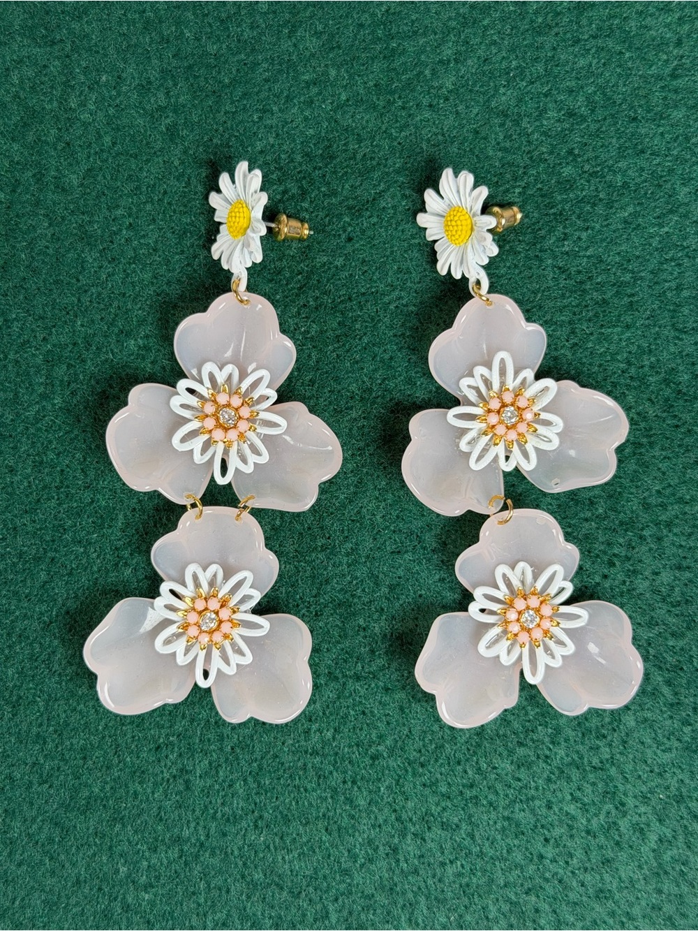 Anthropologie Multi-Flower Resin Drop Earrings Pink Statement Dangle AS IS Read